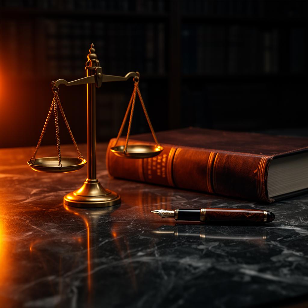 Balança da justiça e livro de direito representando consultoria jurídica